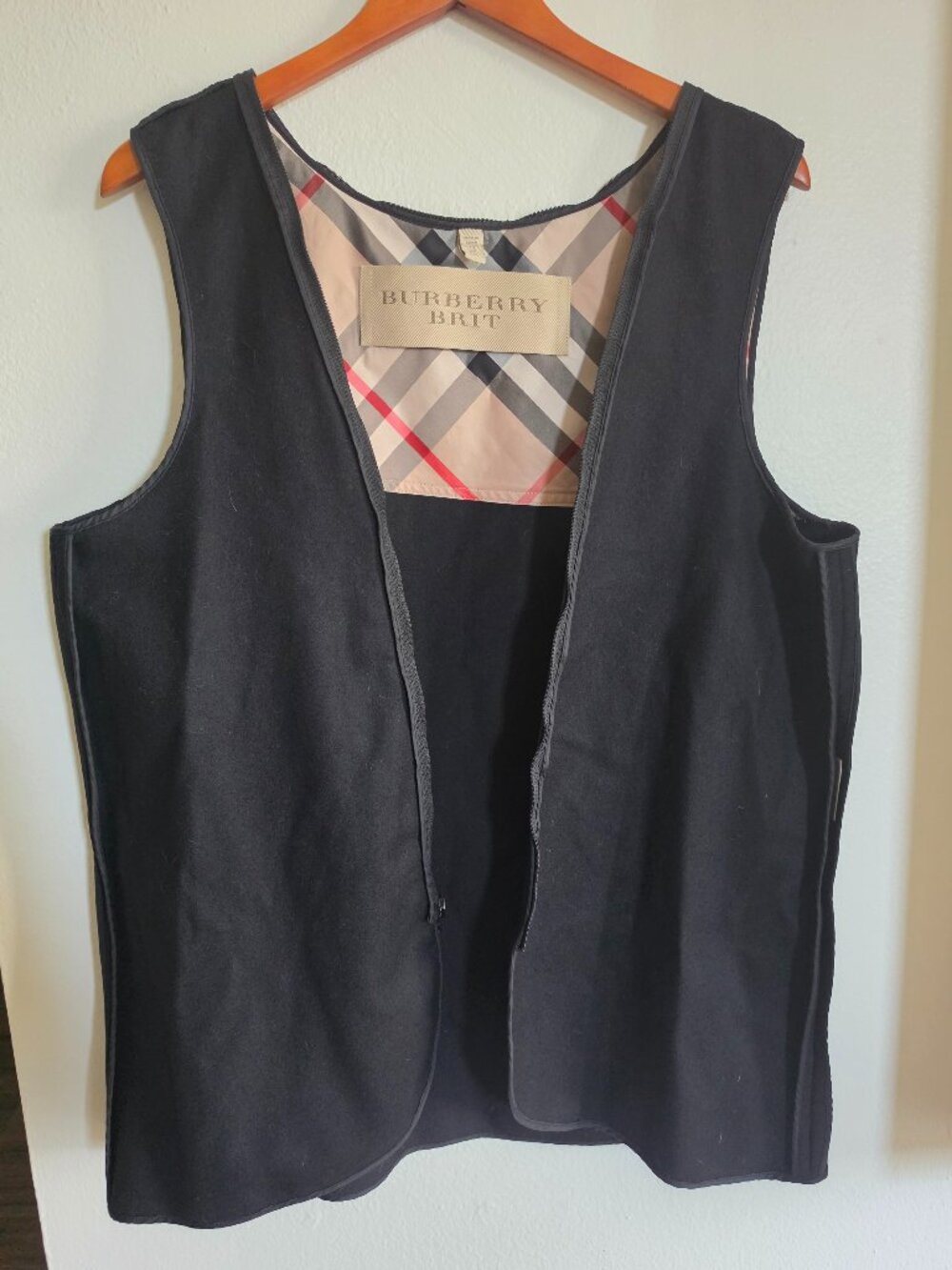 Burberry Brit 100% Wool Check Coat Liner Vest US 16